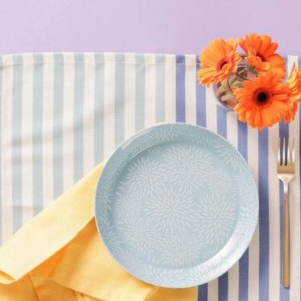 Katie Kime Blue, Green and Ivory Striped Fabric Placemats